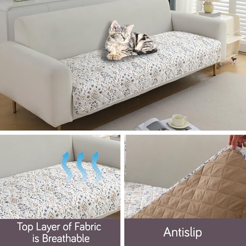 Image of HOKIPO Printed Waterproof + Anti-Slip + Quick Dry Sofa Seat Mats, Damask White - Length 110cm (AR-5230-P9)
