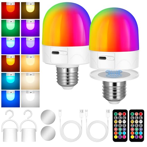 AUAUY Lampadina LED E27, Magnetica Staccabile Lampadine LED E14, Lampadina Ricaricabile Magnetica USB Con Telecomando, 9 RGB Cambio Colore, 3 Temperature di Colore, Ricaricabili, Dimmerabili (2 PACK)