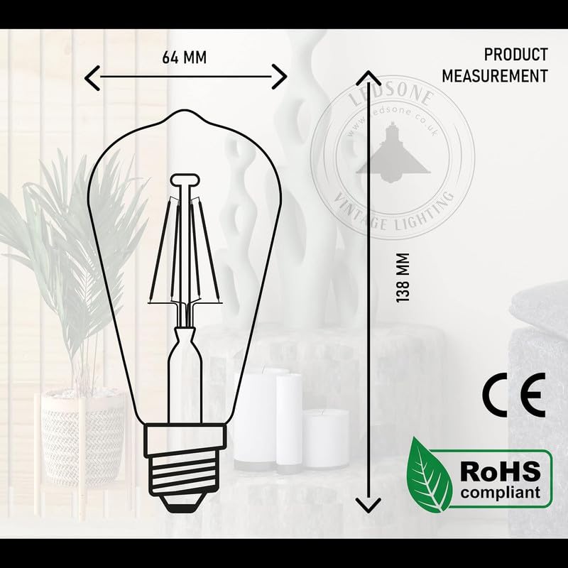 LEDSone Pack 6, Vintage LED E27 Screw Bulb, ST64 4W Edison Light Bulb - Image 4
