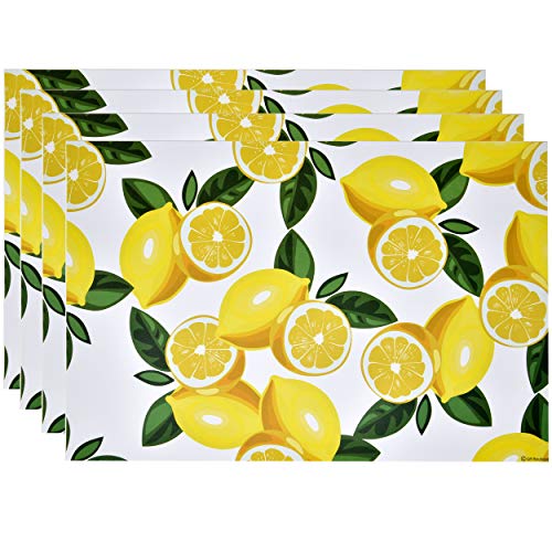 Disposable Lemons Paper Place Mats 50 Pack 11”X 17” Rectangle Summer Yellow Lemon Slices Citrus Fruit Charger Place Mat For Spring Tropical Lemonade Green Leaves Floral Table Mat Dinner Party Decor #TOP4