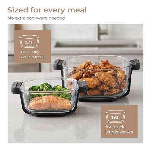 Image of Lifelong Dual Glass Basket Air Fryer | Interchangeable Borosilicate Glass Bowls (4.1L, 1.6L) with Lids | 1500W, 5 Presets,Non-Slip Silicone Mat, DIY Mode, Toxin Free, No Coatings, 360 Air Circulation