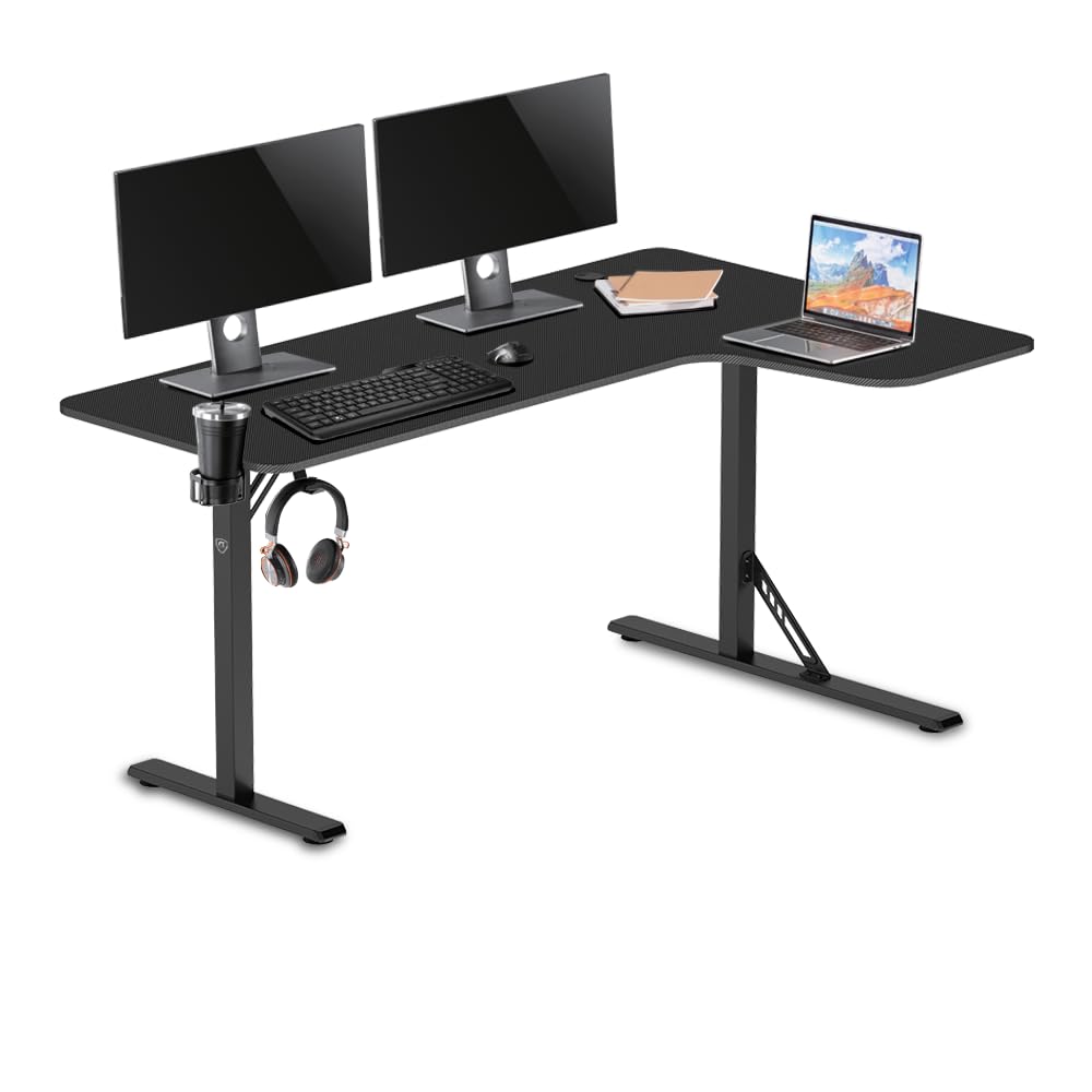 REKT R-Desk 160 L (Droite) Bureau Gamer d'angle L160 x P60-100 x H75 cm - Supporte jusqu'à 120 Kg - Porte Gobelet - Repose Casque - Bureau Gaming d'angle en L PC Console Table