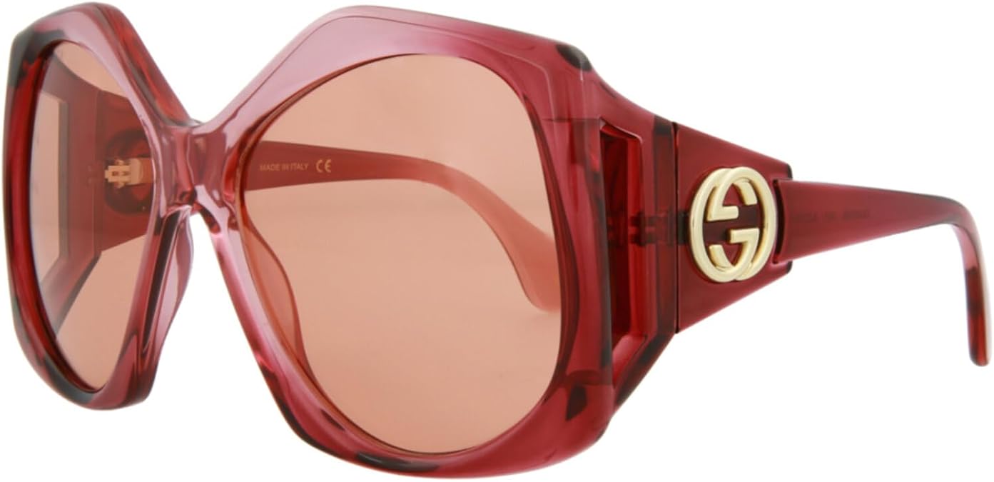 Gucci Women's Oversized Square Sunglasses, Pink Injection Frame, Orange Lenses, 61mm Lens Width, Made in Italy Designer Eyewear