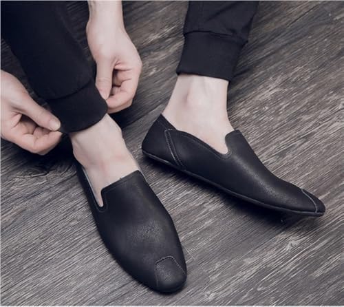 Mens Loafers Shoe Genuine Leather Round Toe Stitching Details Rubber Sole Flat Heel Comfortable Resistant Classic Outdoor Slip On4