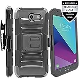 Galaxy J3 Prime Case,Galaxy J3 Eclipse / J3 Mission / J3 Emerge / Amp Prime 2 / Express Prime 2 / Sol 2 / J3 Luna Pro / J3 2017 Case,IDEA LINE Combo Holster Kickstand Belt Clip+Tempered Glass - Black