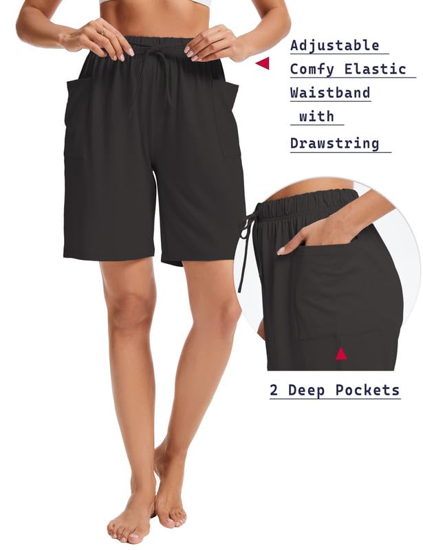 Women's 8in Bermuda Shorts High Waisted Wide Leg Lounge Pants with Pockets Breathable Stretchy Yoga Short4