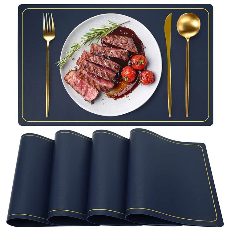 Maharsh Pu Leather Dining Table Mat Waterproof Heat Insulation Placements (Blue, 6)-image-41