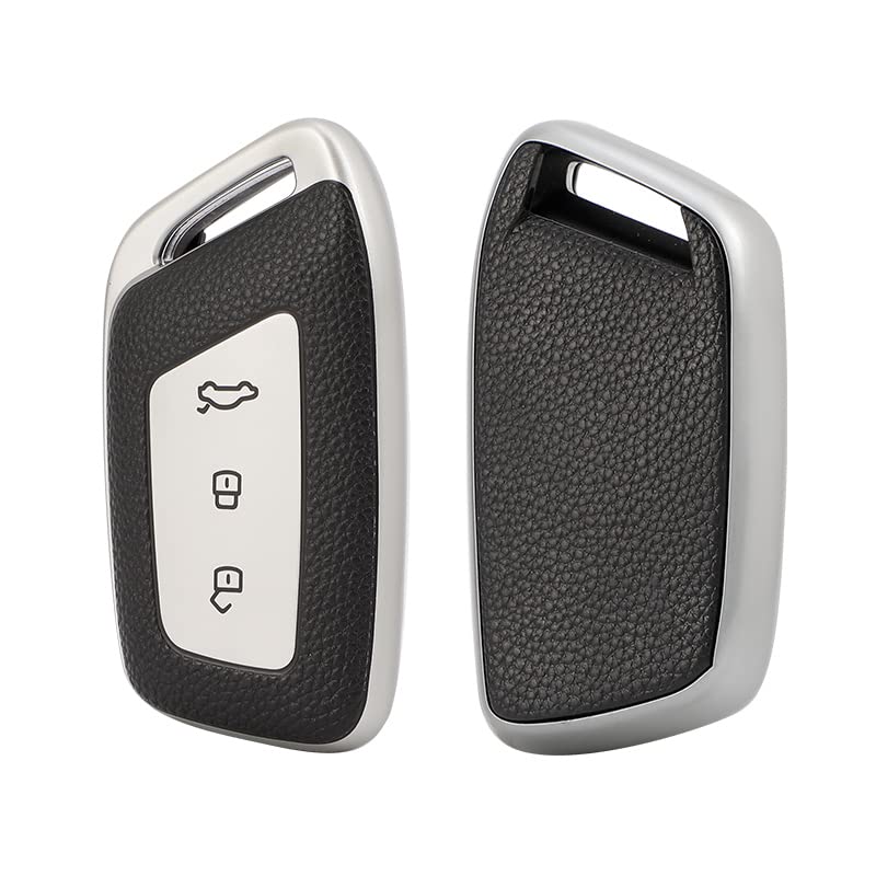 DHIHAAPremium Soft TPU Leather Pattern Key Cover Compatible with MG Hector Smart Key- Silver