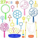 REZUCREY 27 Pcs Big Bubble Wands Toys Set, Giant Bubble Wands with Tray for Kids Summer Outdoor Toys Bubbles Party Favors Bubbles Maker Bulk for Kids Toddlers Boys Girls Age 3 4 5 6 7 8+
