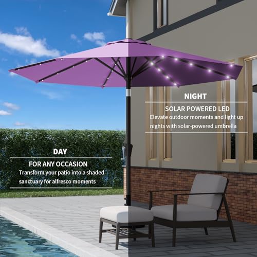 Image of 9FT Patio Umbrella with Solar Lights,Outdoor Market Umbrella with Tilt and Crank, LED Lighted Table Umbrella for Garden,Deck,Backyard,Pool,Beach (Taro Purple)