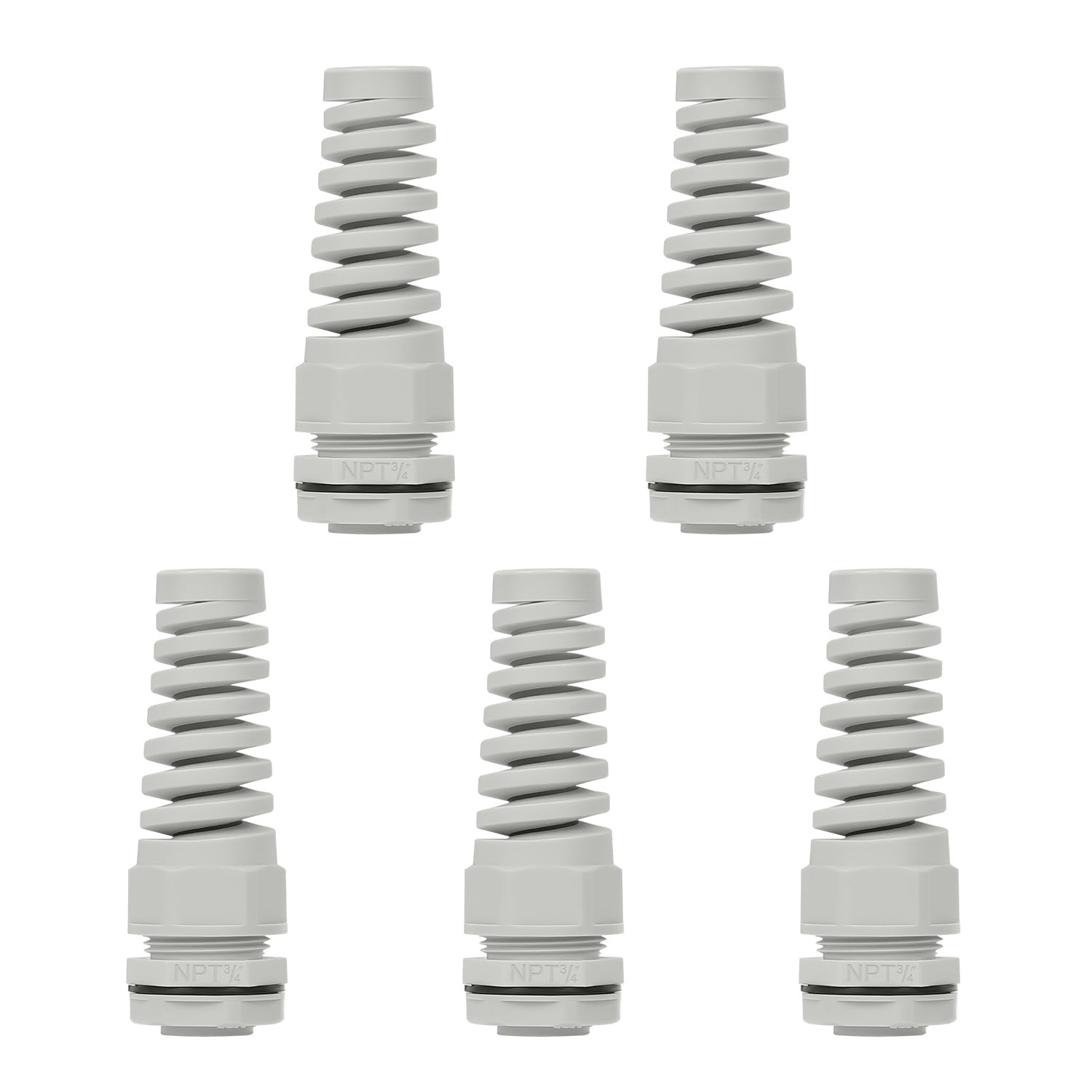 LeMotech 5 unids NPT 3/4 "IP68 impermeable Cable glándula Flex espiral alivio de tensión gris junta de nylon con juntas para hilo de alambre de 13-18 mm