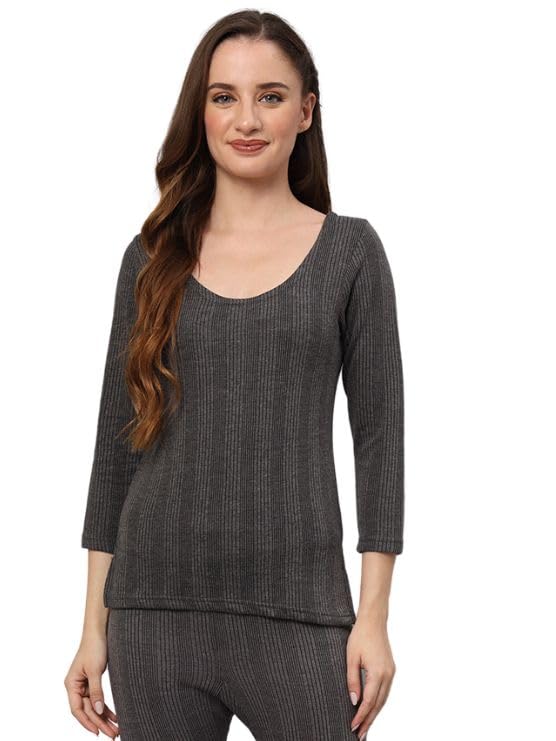 Women's Three Quarter Sleeve Thermal Top with Stay Warm Technology(Grey)-image-48