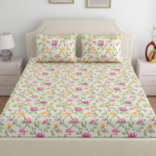 Image of Home Ecstasy 100% Cotton King Bedsheet with 2 Pillow Covers - (Size 108 x 108 inches, 140 TC, Colour - Beige)