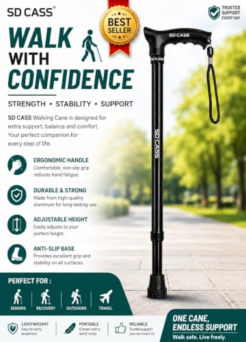 Image of Single Leg Quadripod Walking Stick for Elderly Men & Women | Adjustable Height Lightweight Walking Cane | Anti-Slip Single Leg Stick | Walking Support for Senior Citizens, Patients & Disabled