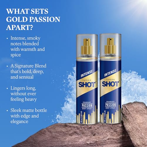 Image of Layer'r Shot Best Passion Body Spray For Men 2 x135ml Each | Long-Lasting Premium Fragrance Woody & Oceanic Scent | Ideal For Body & Clothes | Perfect For Men