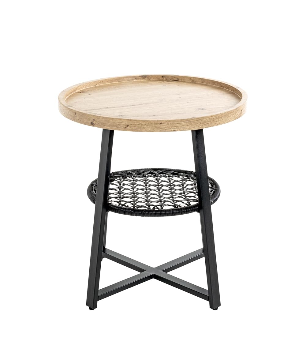 HAKU Table d'appoint chêne Clair, Noir, MDF, Métal, PVC - Dim.: H 55 x Ø 50 cm, Style: Moderne