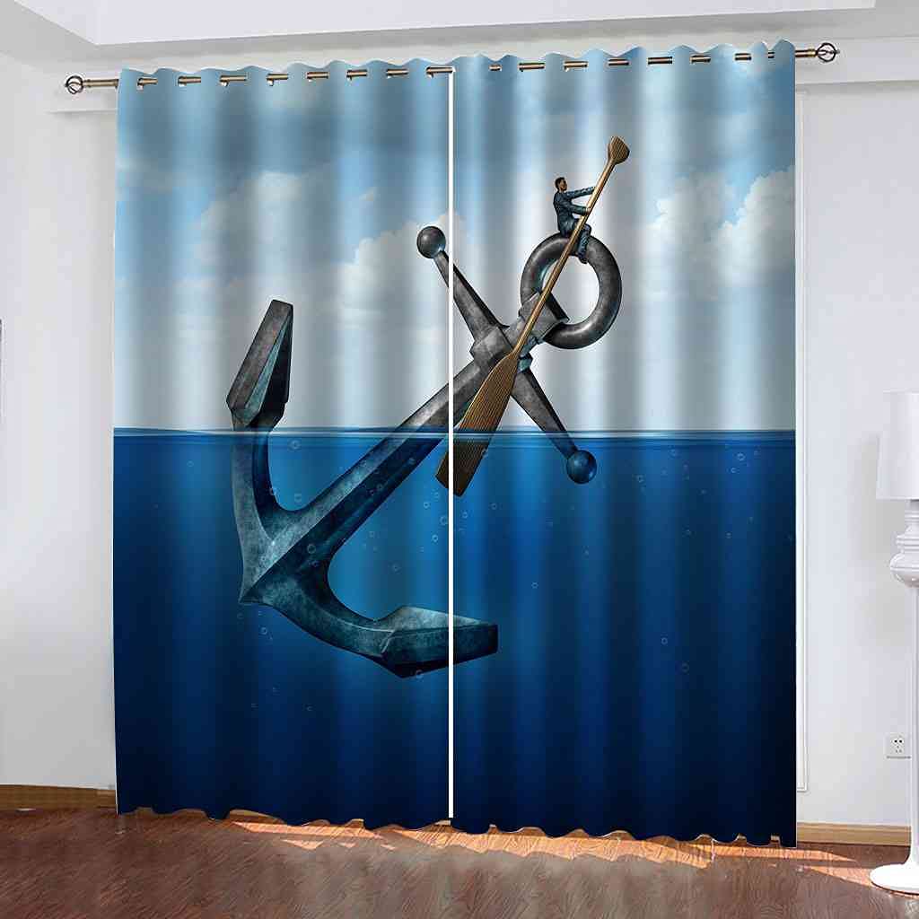 Rideau chambre occultant moderne 3D isolant thermique rideau de fenêtre bleu 200x160 cm