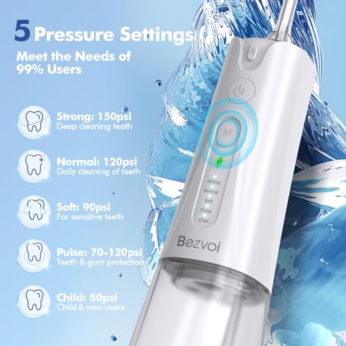 【Wasser Flosser für Zähne Kabellos】Munddusche mit 5 Modi, 300ML Wassertank IPX7 Wasserdicht Elektrischer Zahnreiniger, Wasserseide mit 6 Spitzen für Zahnfleisch/Zahnspangen/Kieferorthopädische – Bild 4
