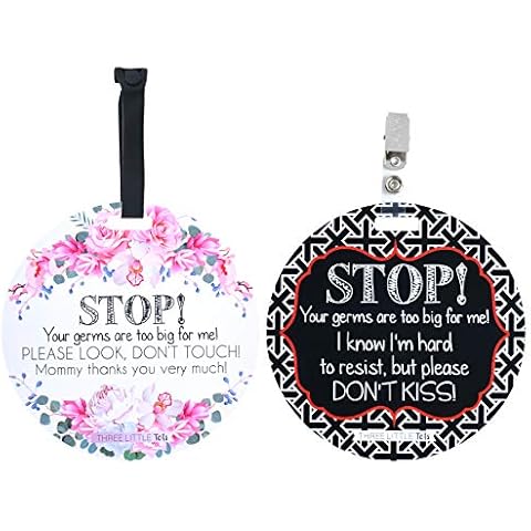 Three Little Tots Two Pack - No Kissing and Flower No Touching Baby Car Seat and Stroller Signs - CPSIA Safety Tested Cover