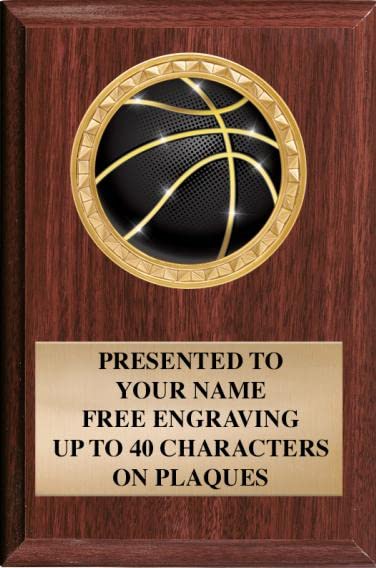 Crown Awards 4 x 6 Basketball Wood Plaque Award with Personalized Engraving