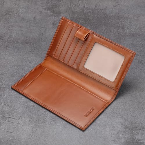 Image of HISCOW Soft Leather Checkbook Cover & Card Holder with Divider - Italian Calfskin (Brown Vegetable-Tanned Leather)