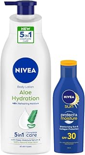 Nivea Sun Lotion, Spf 30, Water Resistant Sunscreen, Dry Skin Type For Men & Women, 125Ml&Body Lotion, Aloe Hydration, Wit... Price In India