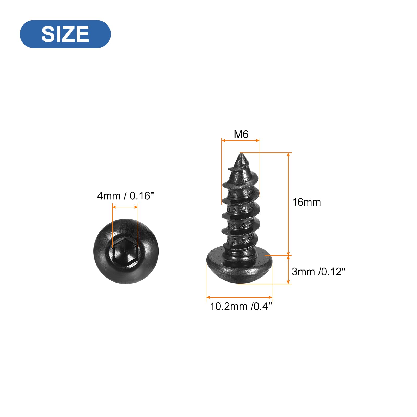 50pcs M3-16mm -Vis à bois autotaraudeuses à tête hexagonale, en acier