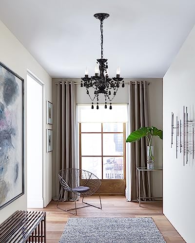 LaLuLa Black Chandelier Small Crystal Chandelier Lighting Mini Acrylic Chandeliers 4 Light Modern Pendant Light Fixtures for Bedroom - Image 2