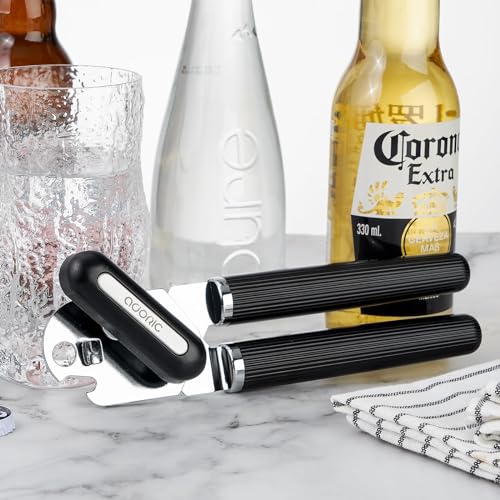 Can Opener, Manual Can Opener Heavy Duty with Comfortable and Ergonomic Handles, Anti-slip Hand Grip, Oversized Knob, Safe Cut Can Opener Manual Ultra Sharp & Smooth Edge