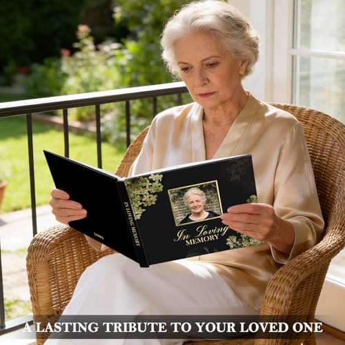 Image of Lanpn Funeral Guest Book for Memorial Service, 100 Pages Celebration of Life Sign in Books for Guests, Funeral Favors Registry Book with Memory Table Sign, Black, Leather Cover