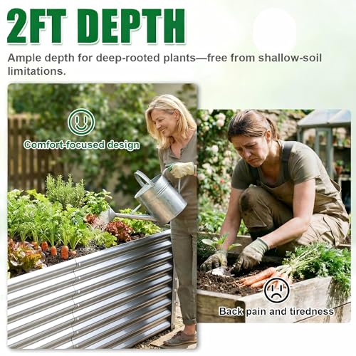 Image of 6x3x2ft Raised Garden Bed, Deep Root Planter Box, Silver,1 Pack | 1mm Thick Galvanized Steel, Resists Rust Bowing, Easy Assembly, Ideal Deep-Root Growing Condition for Broccoli,Beans,Tomatoes