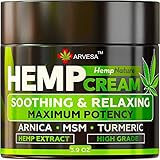 Natural Hemp Cream for Muscles, Joints, Foot, Back with Hemp, Arnica, Turmeric - Natural Hemp Oil Extract Gel - Made in The USA, 3.9oz