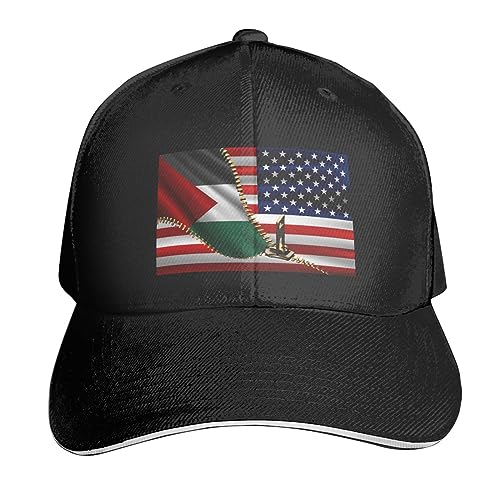 Casquette de baseball pour homme et femme - Casquette Aldult à bord incurvé - Casquette de camion réglable - Drapeau américain et drapeau du Paraguay, Drapeau américain et drapeau de la Palestine