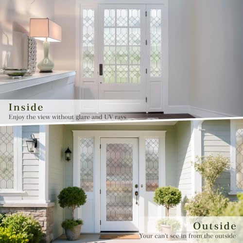 Image of SUNBABY Reeded Glass Window Privacy Film, Decorative Frosted Glass Window Film for Bathroom & Front Door, 3D Static Cling Window Coverings Day and Night Privacy Sun Heat Blocking (17.5 x 118 Inch)