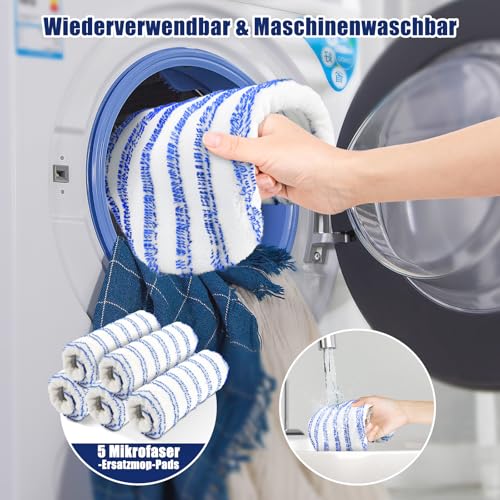 Myiosus Wischmopp, Bodenwischer, 360° Drehbarer Flachmopp mit 127cm Teleskopstielk, Wischer Boden für Schnelle Reinigung und Große Flächen, Hartholz, Fliesen, Marmor (5 Mikrofaser Wischpads) – Bild 7