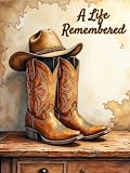 Western Cowboy Funeral Hardcover Guest Book: Rustic Memorial Sign-In Book with Cowboy boots, Hat & Country Design: Celebration of Life Guest Registry ... & Condolences | In Loving Memory Keepsake