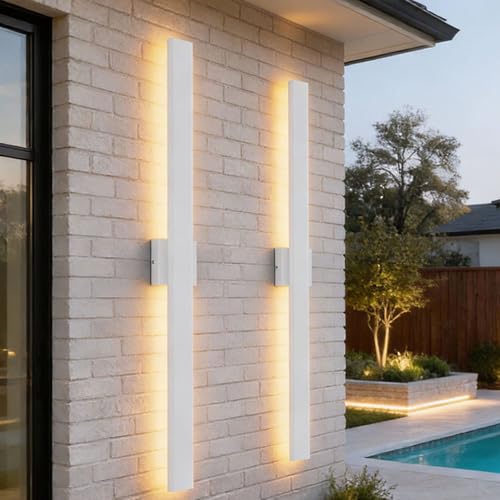 Aipsun 2 Packs Outdoor Wall Sconce, 3000K 4000K 6000K, 39.4in Modern White Exterior Light, Long LED Linear Wall Light Outside Lighting for Entrance, Hallway, Garage, Porch(3CCT) by Aipsun - Used condition - US$142.41