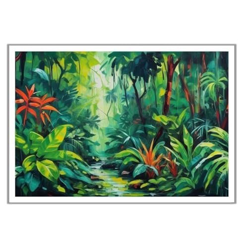 GAEKKO Quadro da parete La giungla colorata – Acrilico su vetro acrilico con cornice in vetro acrilico 60 x 40 cm