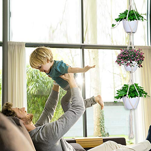 Macrame Plant Hanger Indoor Outdoor Hanging Plant Holders Long Large Plant Hangers Handmade Cotton Rope Planters With 5Pcs Ceiling And S Hooks For Small Plants Flowers Pots Boho Home Decor Set Of 5 #TOP4