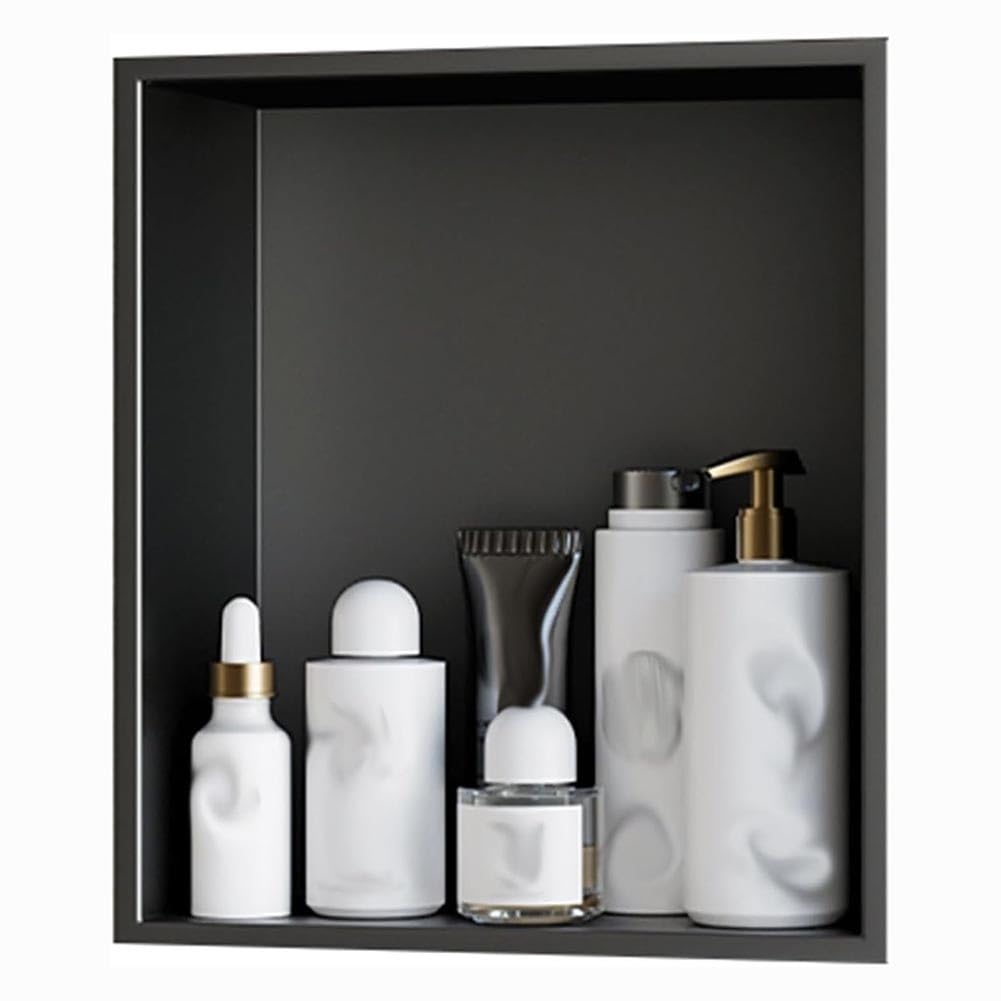 AYCDL Stainless Steel Shower Waterproof Shampoo Shelf & Toiletries nizer Space-Saving Modern Design 320 x 320 x 125 mm Ideal for Bathroom Storage,Nero-320x320x125mm