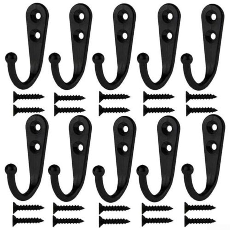 Upluxmira Paquete de 10 ganchos pequeños negros para abrigos, perchas de pared de aleación de zinc con tornillos, para baño, dormitorio, lavandería, guardarropa, perchero resistente para batas, 41 x