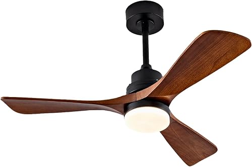 Vista 9 de 42 Inch Wood Ceiling Fans with Lights and Remote,Outdoor Ceiling Fan for Patios with Dimmable Led Light,Walnut 3 Blades,Memory Modern Fan for Living