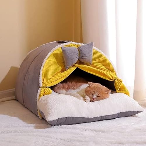 ZLBYXLU 猫 ベット 犬用ベッド ペット ベッド 猫 ベッド ドーム型 暖簾付き ペットベッド 厚手 暖かい 猫ハウス 洗える クッション付き ペットハウス おしゃれ 可愛い 小型犬ベッド 防寒保温 猫こたつ ネコ寝床 猫の家 居心地良い 犬猫兼用