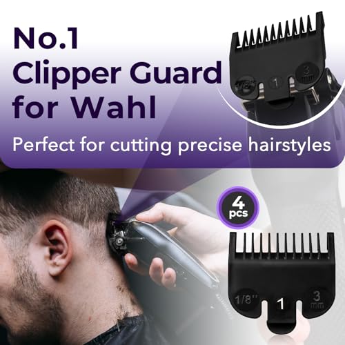 4 PCS 3114-001 Clipper Guards for Wahl, Professional Trimmer Guards for Wahl #1-1/8\"(3.0mm), Hair Clipper Guards to Cutting Hair - Black