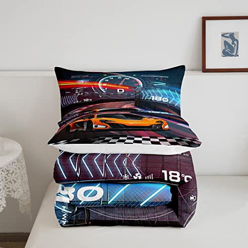 Image of Feelyou Boys Race Car Toddler Size Bedding Set Kids Racing Car Comforter Extreme Sports Comforter Set for Teens Cool Car Comforter Car Room Decor Car Sports Quilt Set 1 Comforter Set with 1 Pillowcase