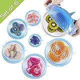Couvercles en Silicone- 6 Pcs Réutilisable Couvercles Hermétiques Extensibles en Silicone pour Garder les Aliments Frais- Couvertures de Boîtes- Couvertures de Bol-Bleu