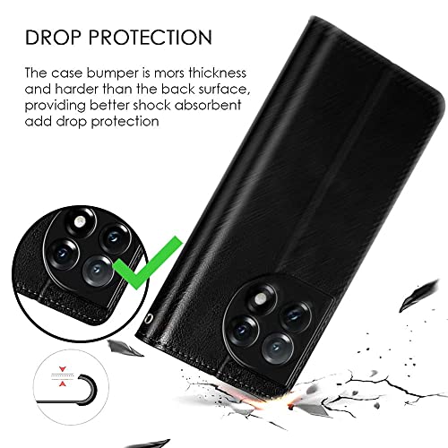 Image of WOW IMAGINE Shock Proof Flip Cover Back Case Cover for 1+ OnePlus 11R 5G (Flexible | Leather Finish | Card Pockets Wallet & Stand | Black)