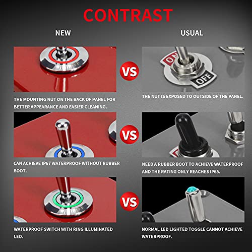 Daiertek Lighted Toggle Switch 12V Waterproof Toggle Switch Ip67 12 Volt Led Toggle Switch Rgb(Red Green Blue) 16Mm Pre-Wired For Car Boat Marine -3Pack #TOP3