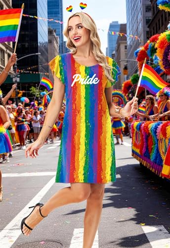 Image of AOBUTE Womens 4th of July Dress American Flag Party Dresses USA Parade Mini Dress