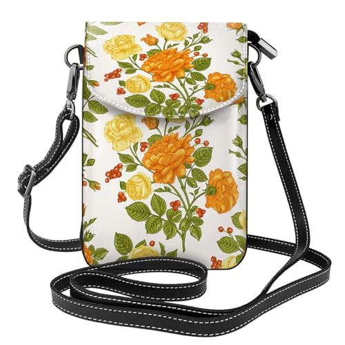 Sac téléphone pivoine jaune en cuir PU idéal pour vos sorties citadines